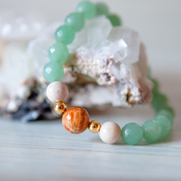 Green Aventurine, Fossil Coral, River Stone Bracelet