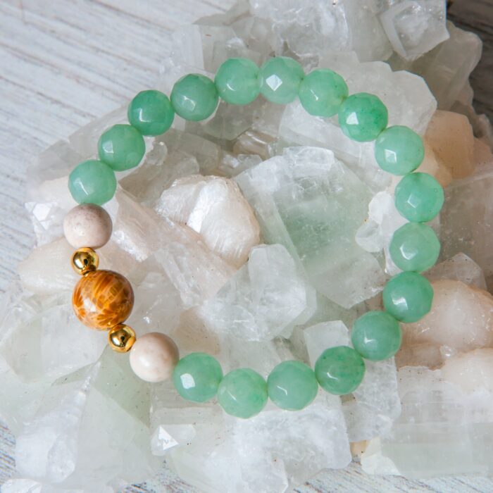 Green Aventurine, Fossil Coral, River Stone Bracelet - Image 2